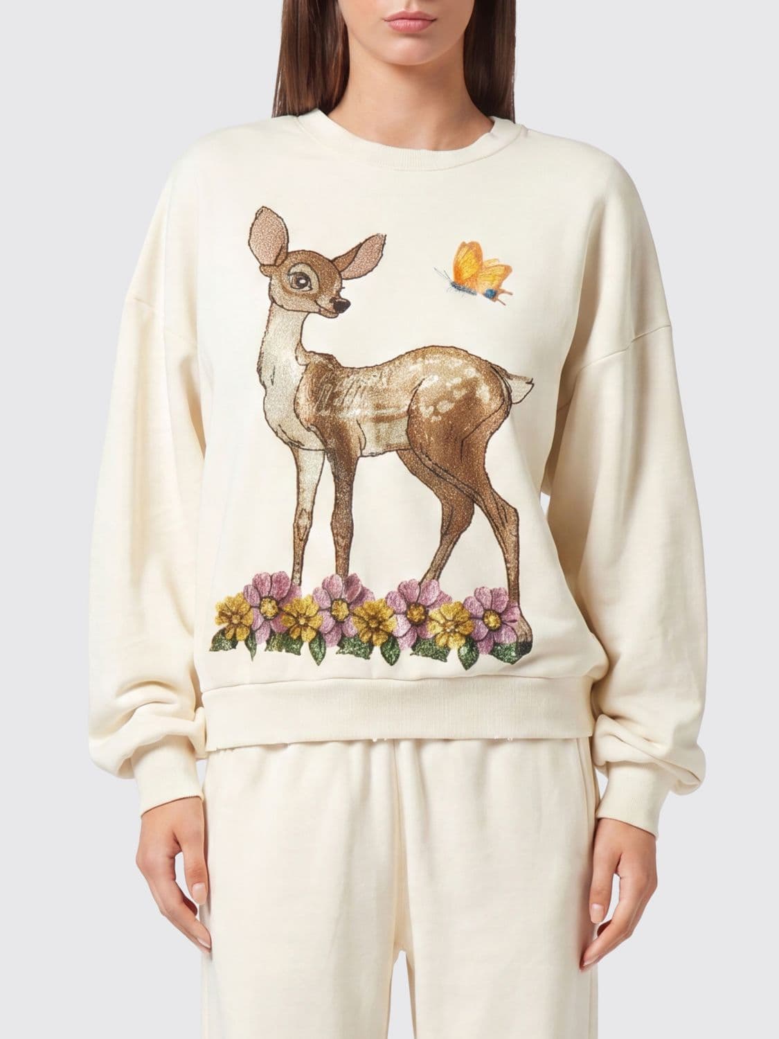 Philipp Plein Relaxed Fit Cotton Crewneck Sweatshirt with Graphic Print and Rhinestones