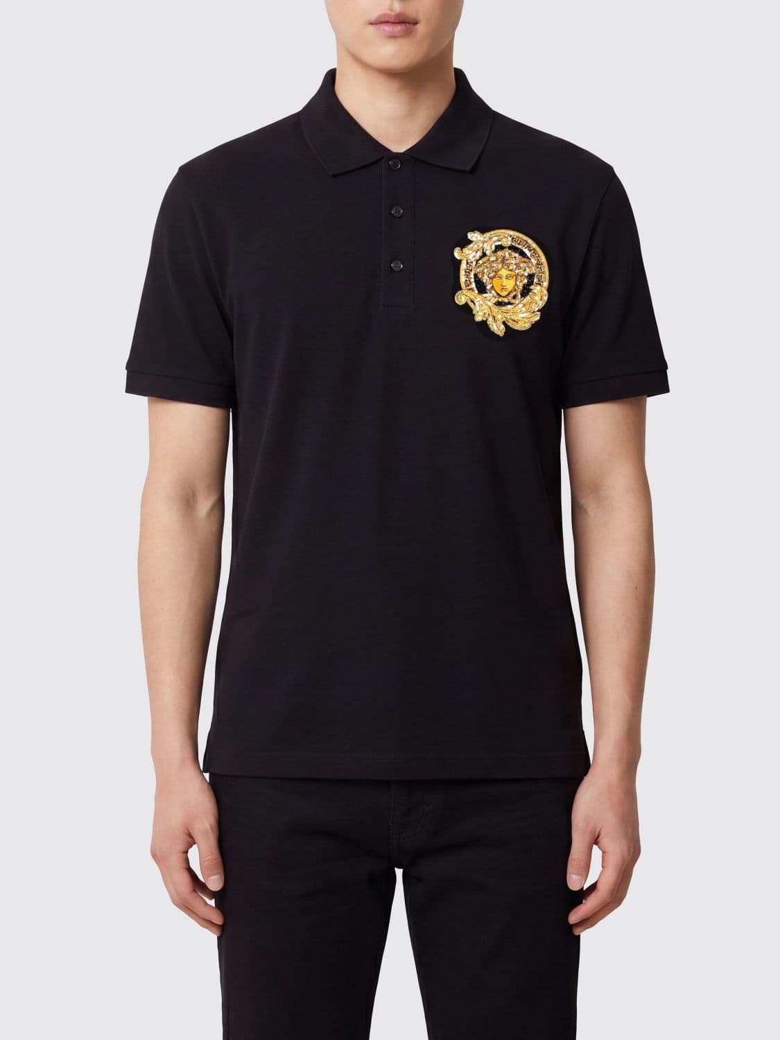 Versace Short-Sleeved Cotton Polo Shirt with Contrast Medusa Logo