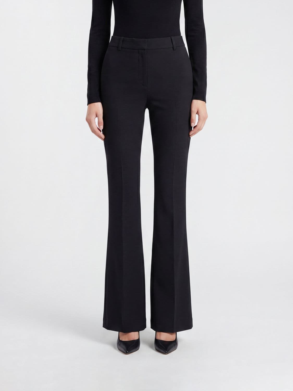 Pt Torino Flared Viscose Trousers with Pleats and Mid-Rise Waist