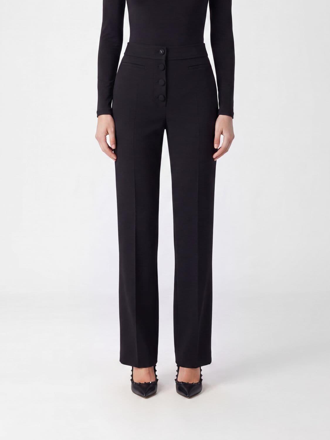 Valentino Garavani Slim Fit Skinny Crêpe Trousers with Mid-Rise Waist