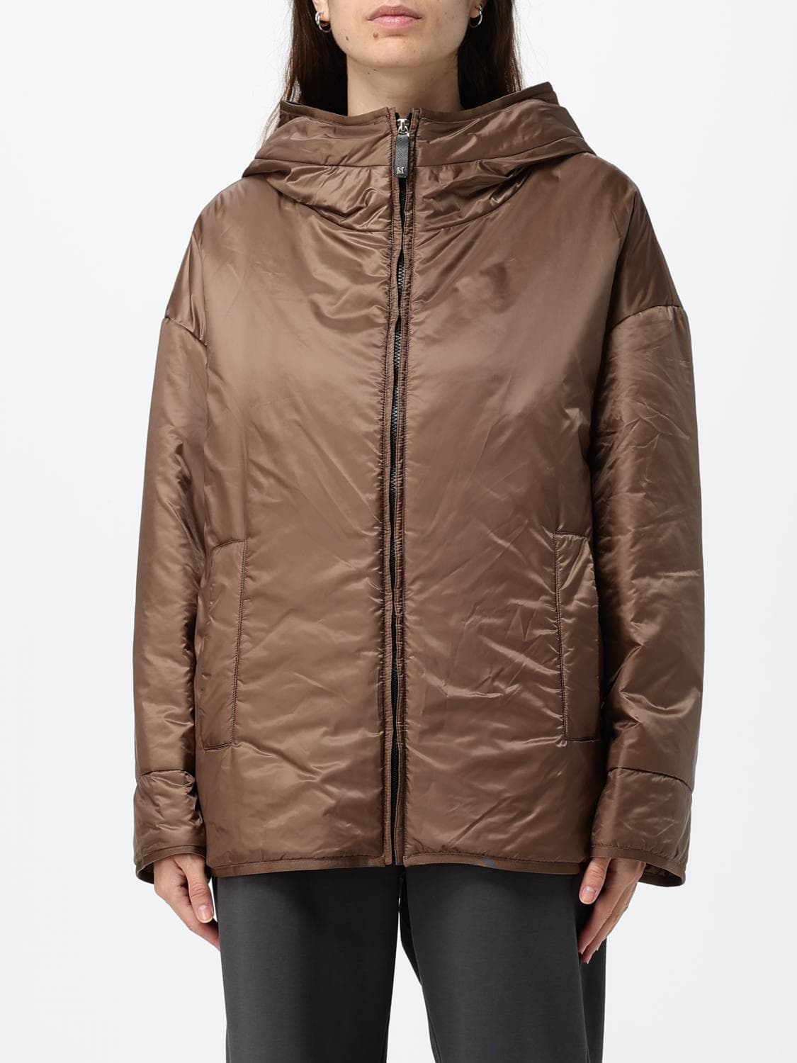 Max Mara The Cube Waterproof Short Puffer Jacket with Hood and Zip Closure
