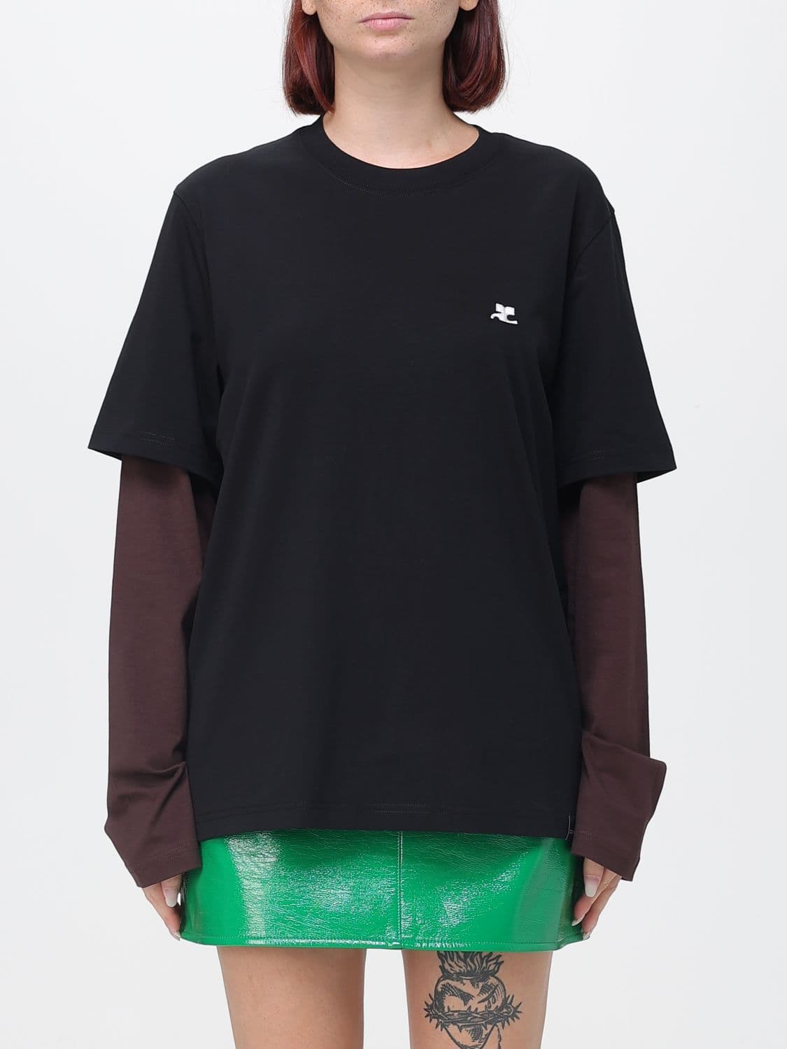 Courrèges Long-Sleeved T-Shirt in Cotton with Contrast Logo
