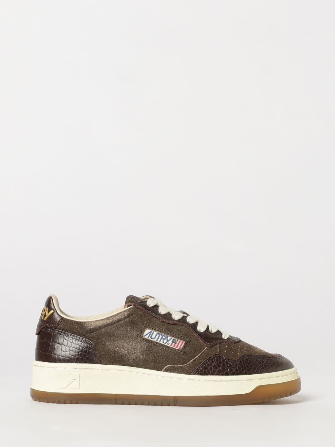 Autry Medalist Low Sneakers in Leather and Suede with Animal Print Inserts