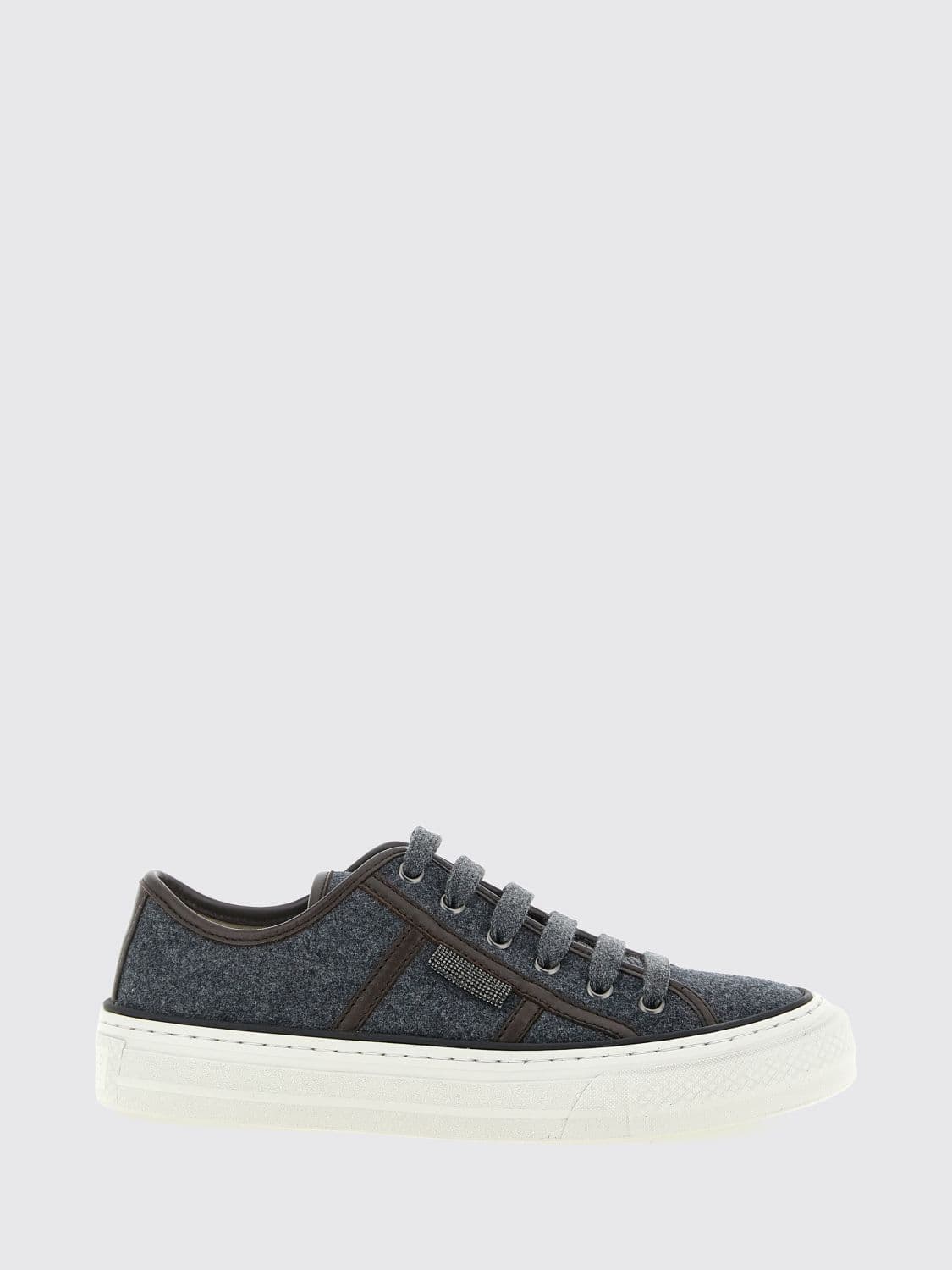 Brunello Cucinelli Virgin Wool Platform Sneakers with Monili Embellishment