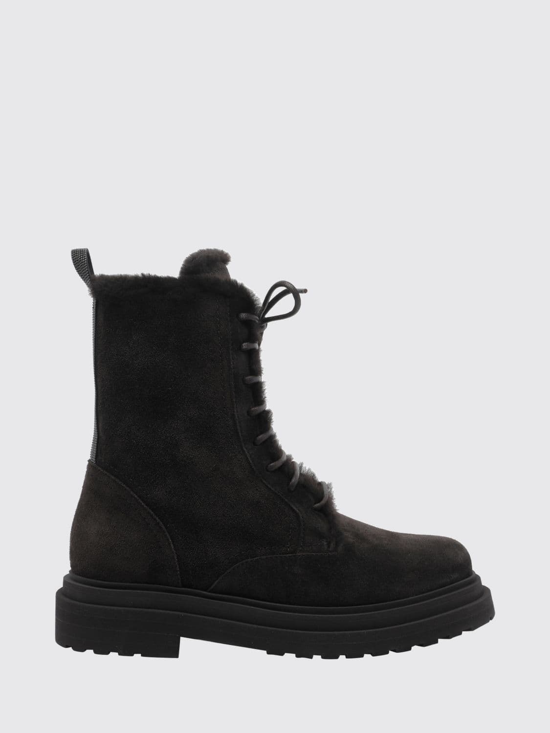 Brunello Cucinelli Leather and Suede Combat Boots with Monili Detail