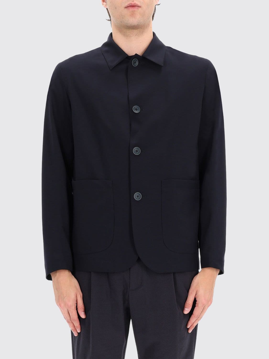 Herno Single-Breasted Technical Fabric Blazer with Lapels and Patch Pockets