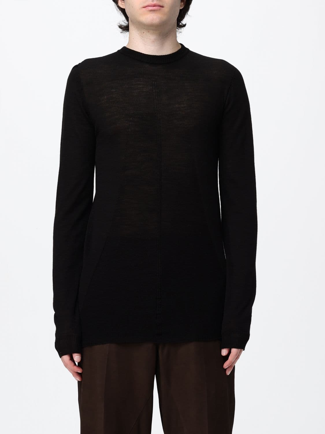 Rick Owens Crewneck Merino Wool Jumper with Long Sleeves and Dropped Shoulders · M