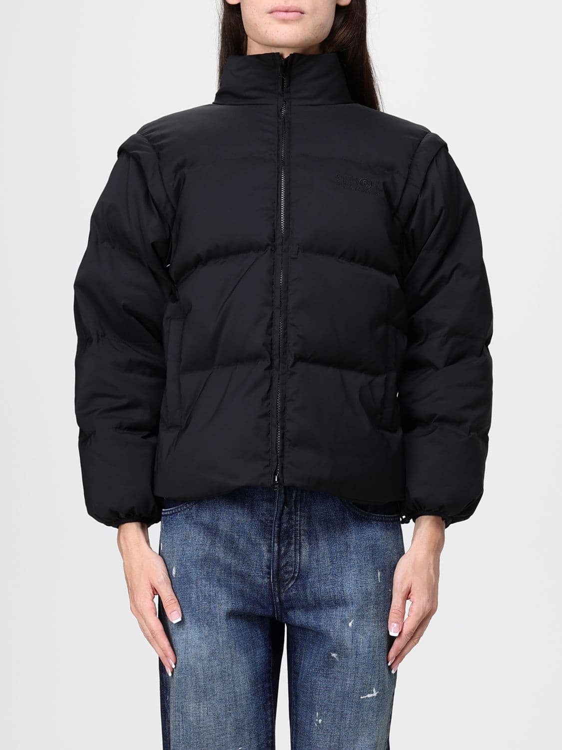 Mm6 Maison Margiela Cropped Quilted Nylon Puffer Jacket with Removable Sleeves