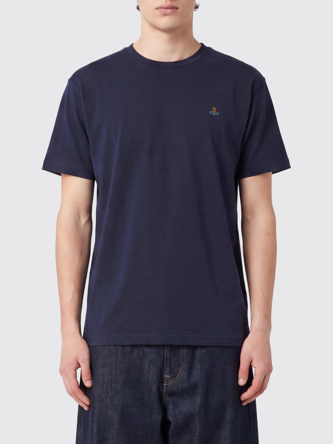 Vivienne Westwood Cotton T-Shirt with Contrast Embroidered Orb Logo on the Chest
