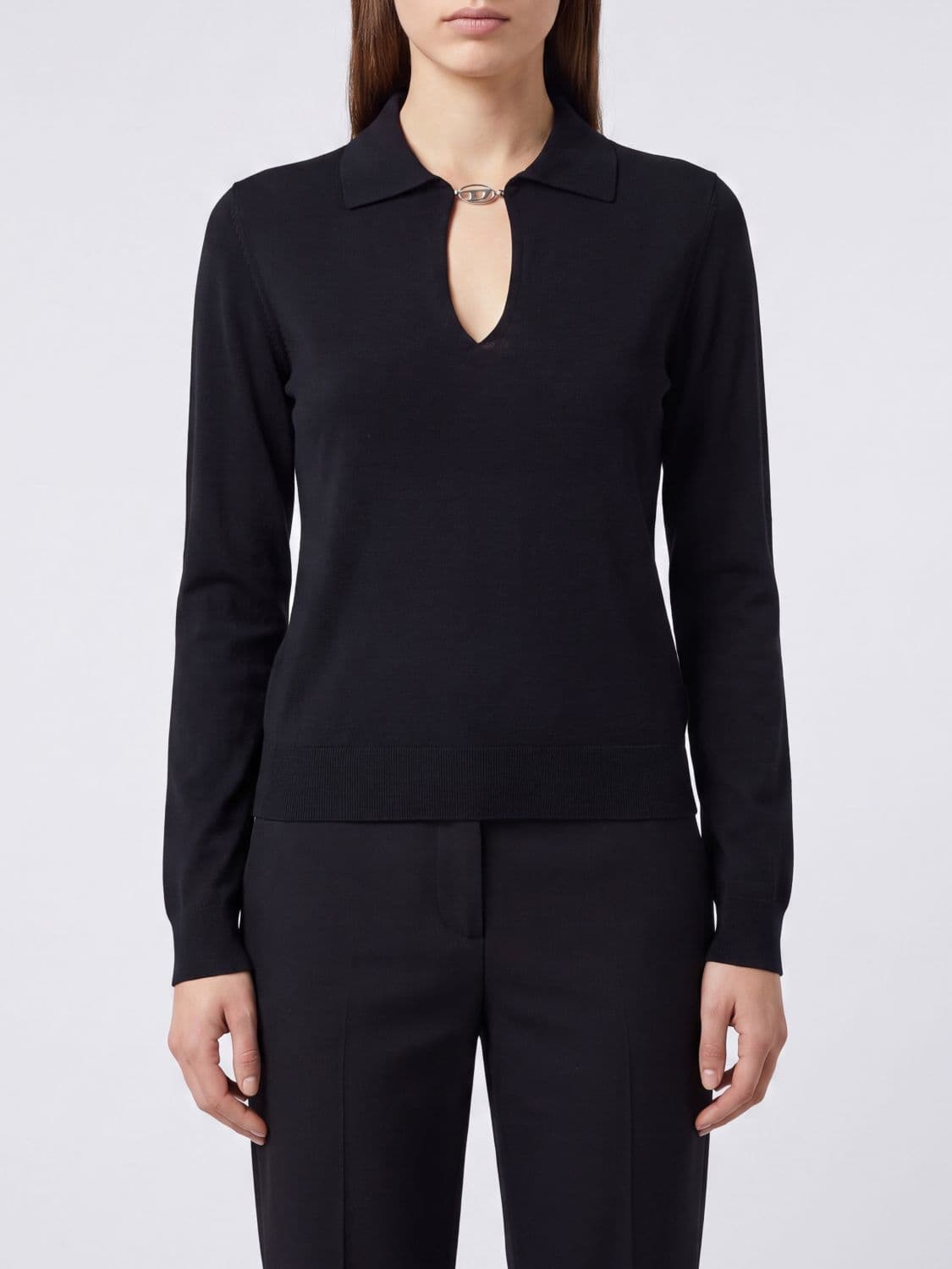 Diesel Long-Sleeved Slim Fit Silk Blend Polo with Oval D Logo