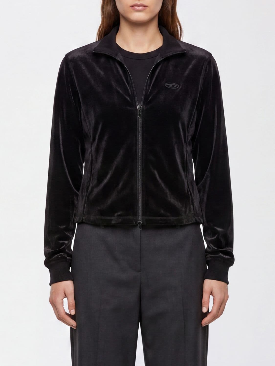 Diesel F-Rosy Slim Fit Velvet Zip-Up High Neck Sweatshirt