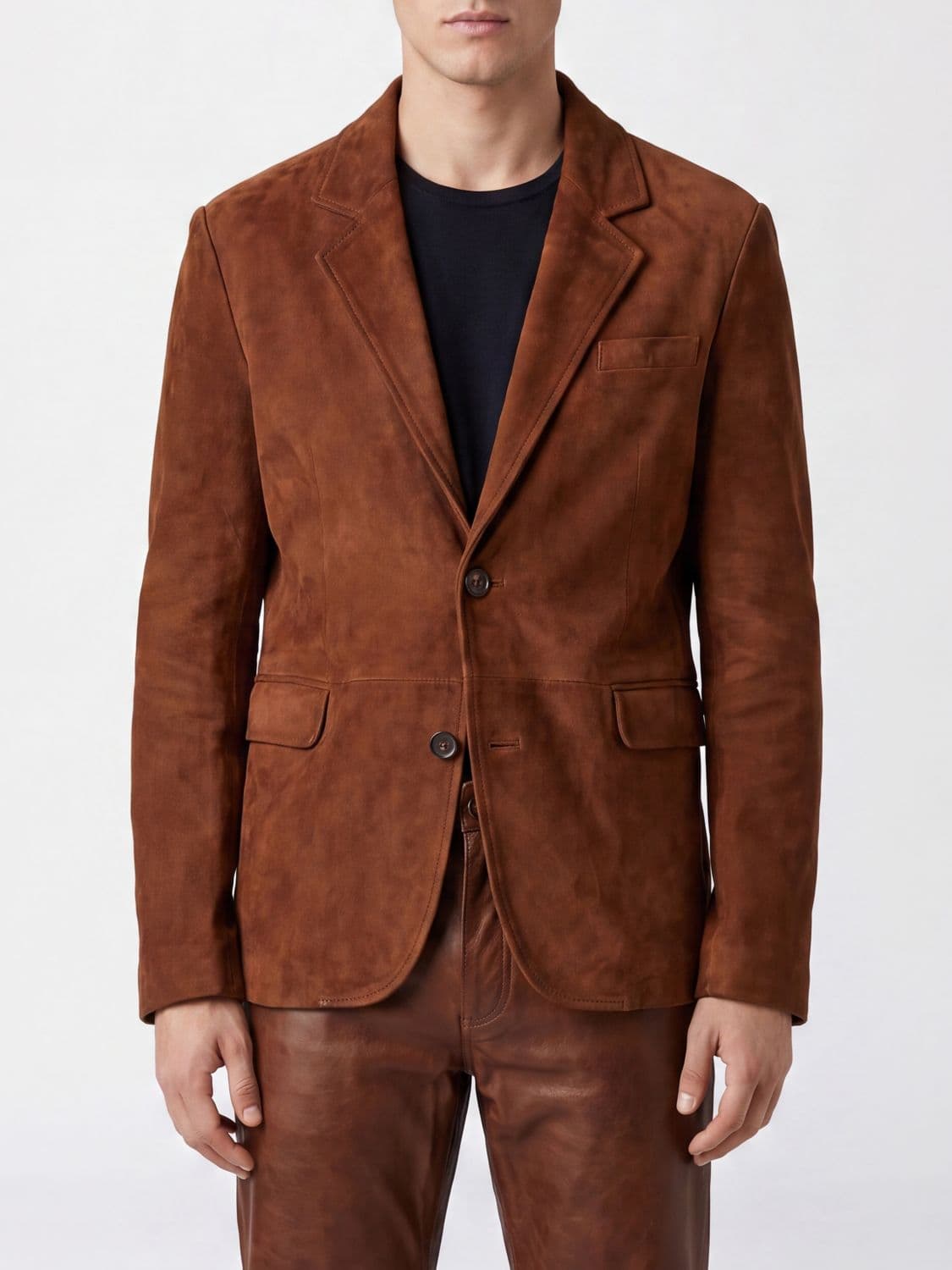 Golden Goose Single-Breasted Suede Leather Blazer with Classic Lapels