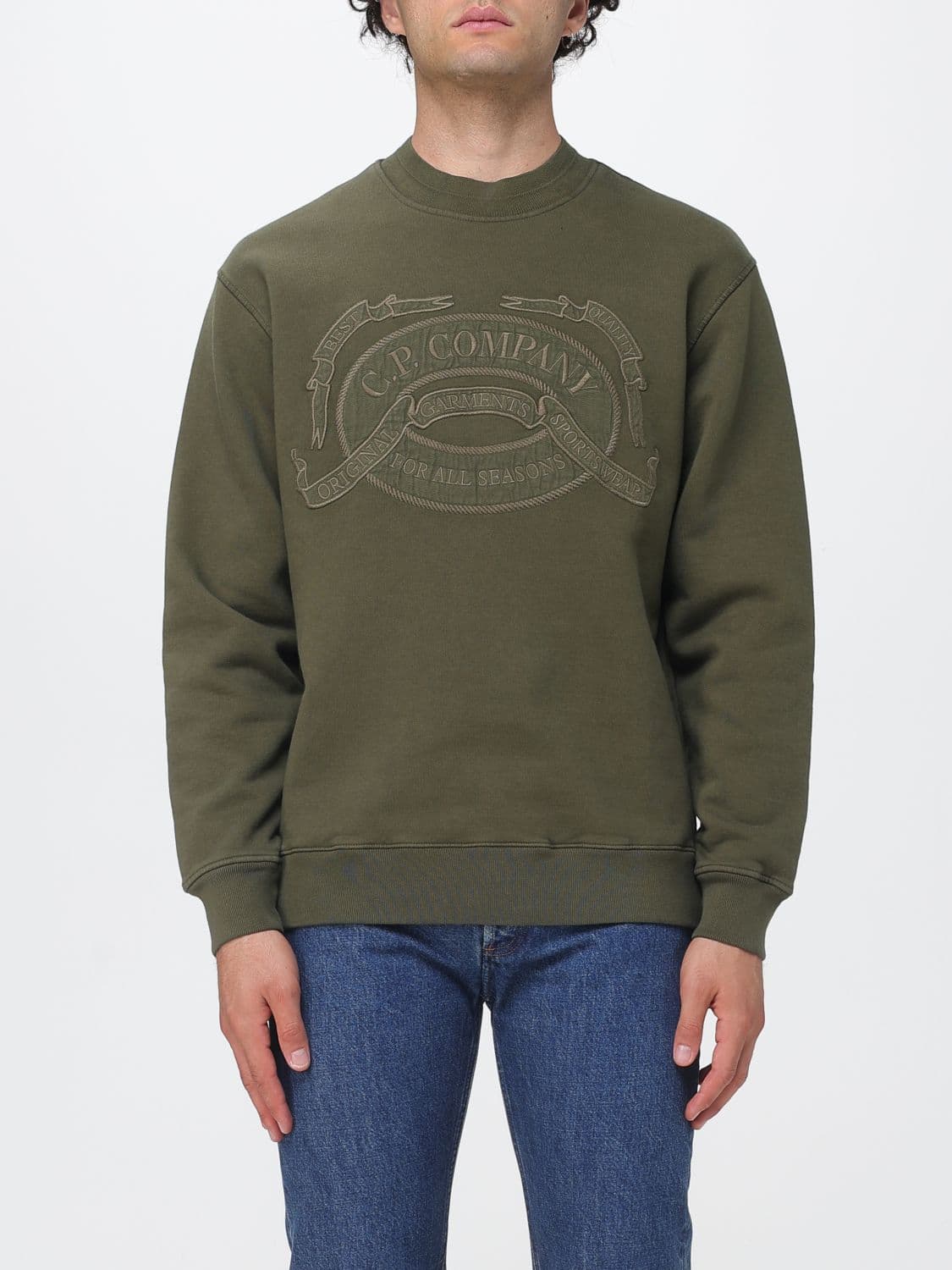C.p. Company C. P. COMPANY Cotton Crewneck Sweatshirt with Tone-on-Tone Embroidered Logo