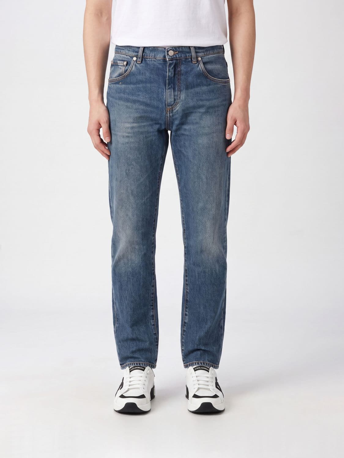 Dolce & Gabbana Slim Fit Cotton Denim Jeans with Rear Logo Plaque