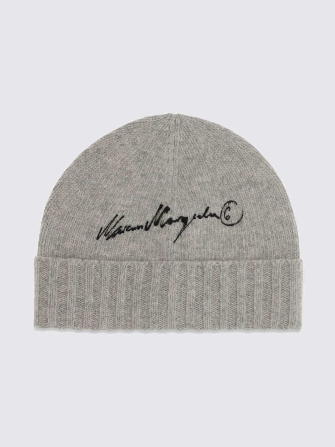 Mm6 Maison Margiela Ribbed Wool Beanie with Cuff and Printed Logo