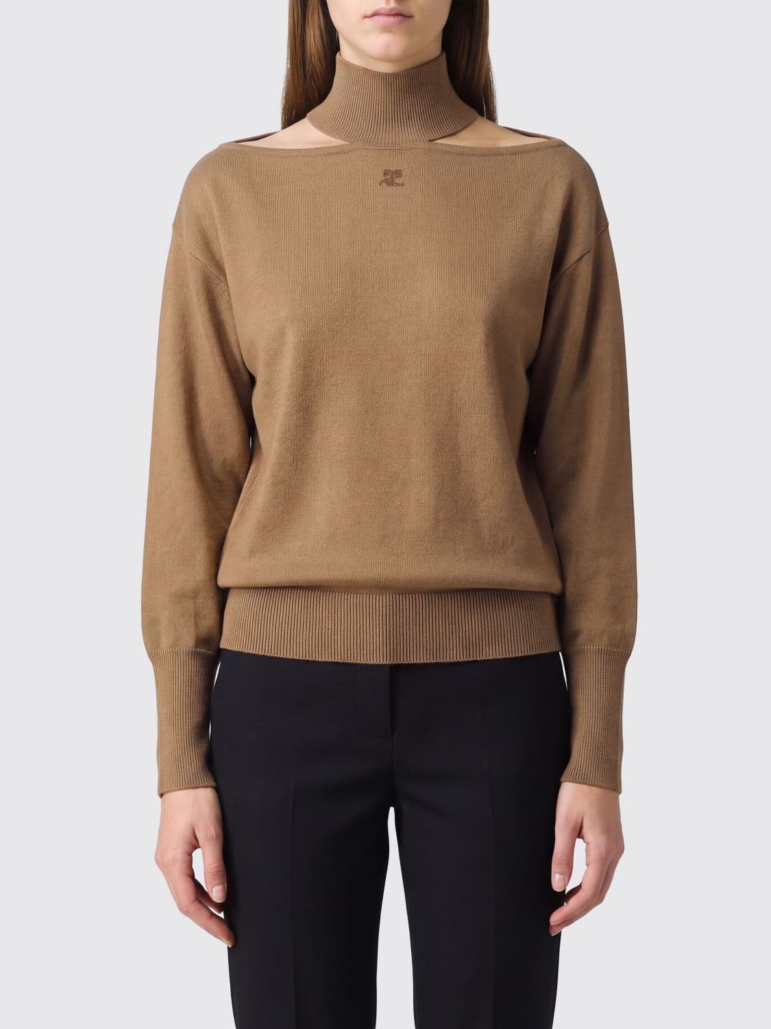 Courrèges Merino Wool Turtleneck Jumper with Cut-Out Detail and Tonal Logo