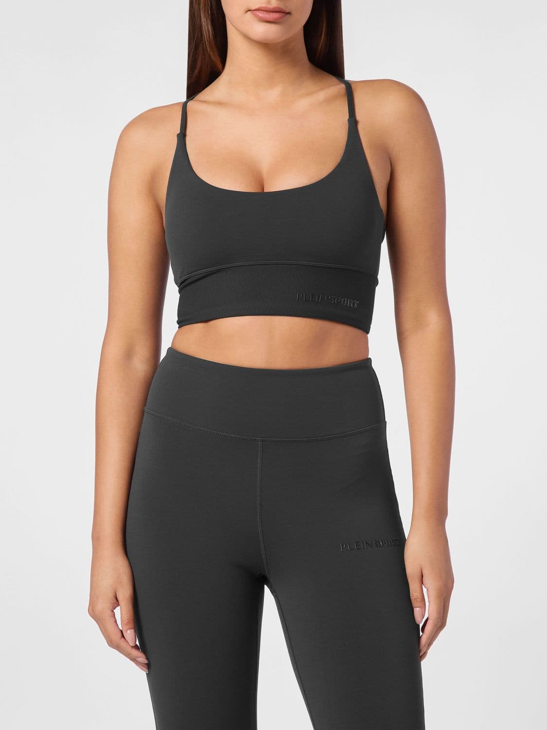Plein Sport Cropped Sports Bralette Top with Criss-Cross Straps