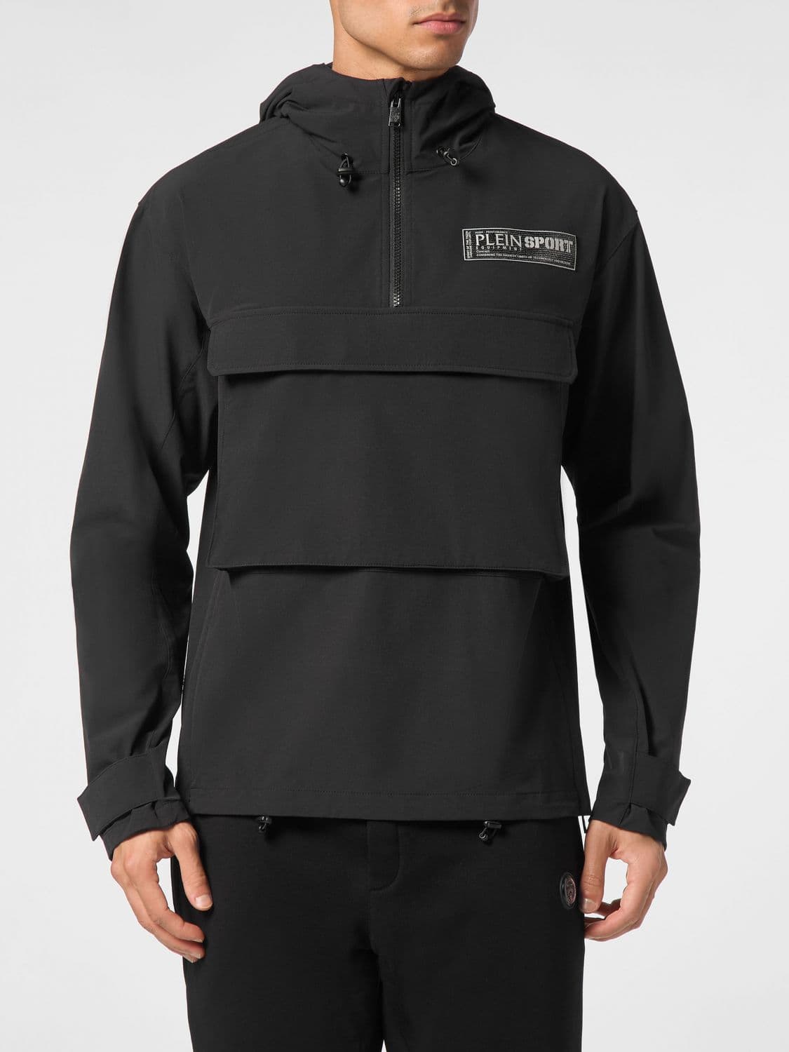 Plein Sport Nylon Anorak Windbreaker with Hood and Flap Pocket