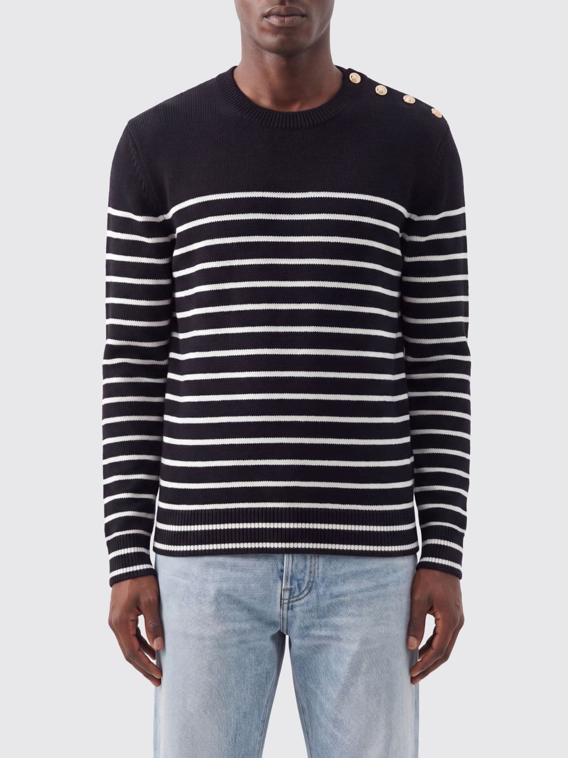 Dolce & Gabbana Striped Wool-Blend Crewneck Jumper with Shoulder Buttons