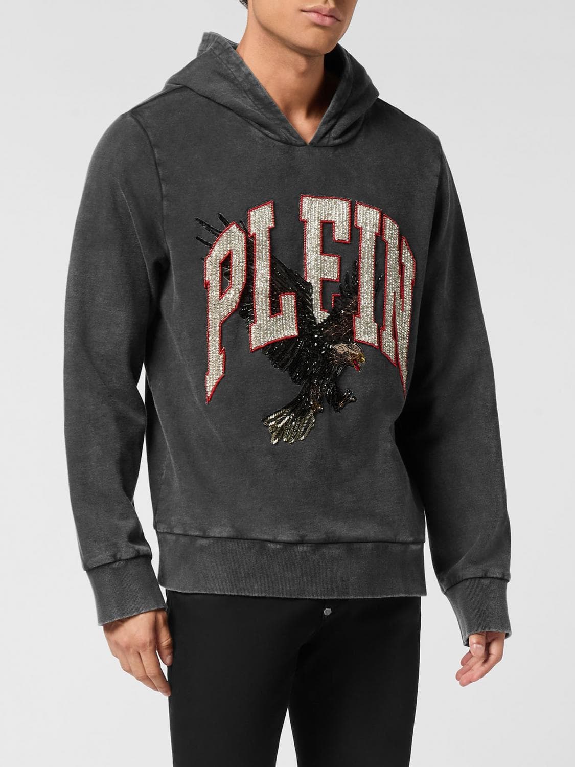 Philipp Plein Relaxed Fit Rhinestone Logo Jersey Hoodie
