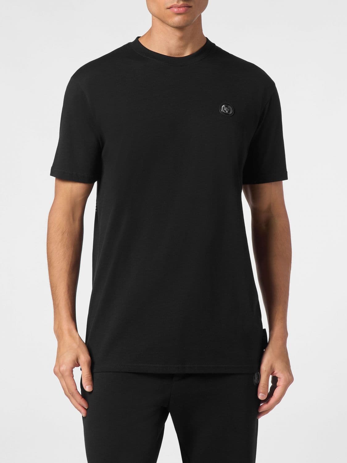 Plein Sport Slim Fit Cotton T-shirt with Contrast Logo Print