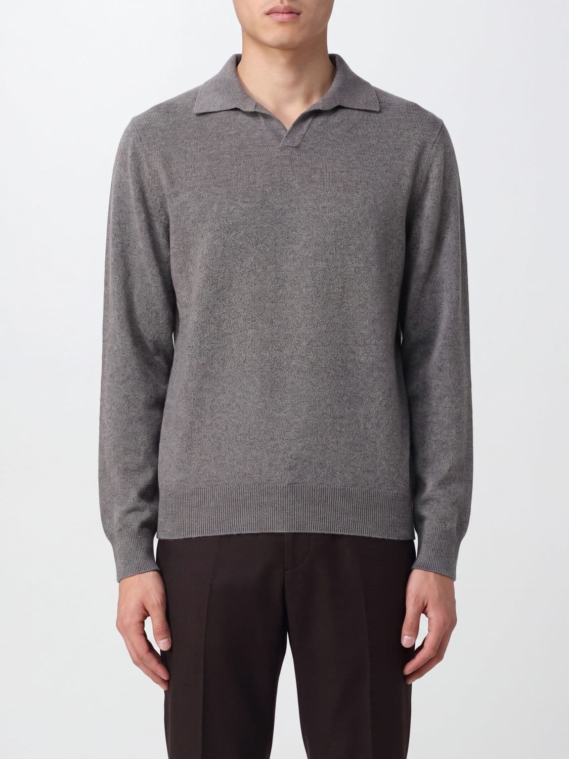 Brunello Cucinelli Long-Sleeved V-Neck Polo in 100% Cashmere