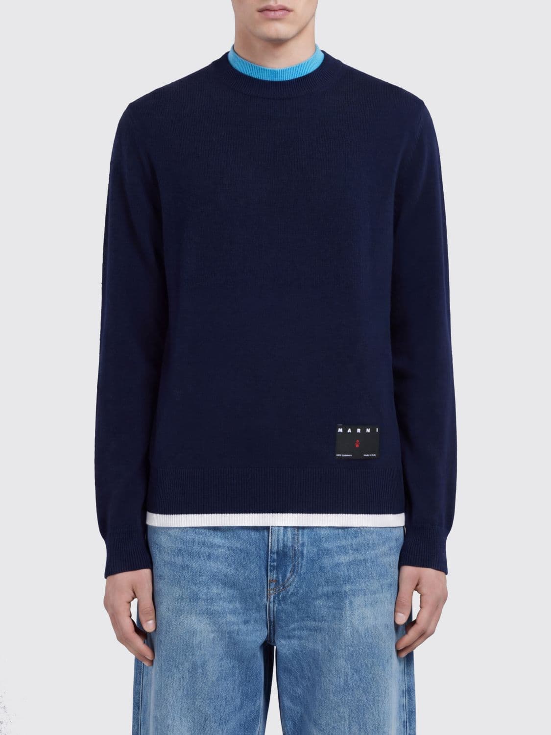 Marni Slim Fit Cashmere Crewneck Jumper with Contrast Trims