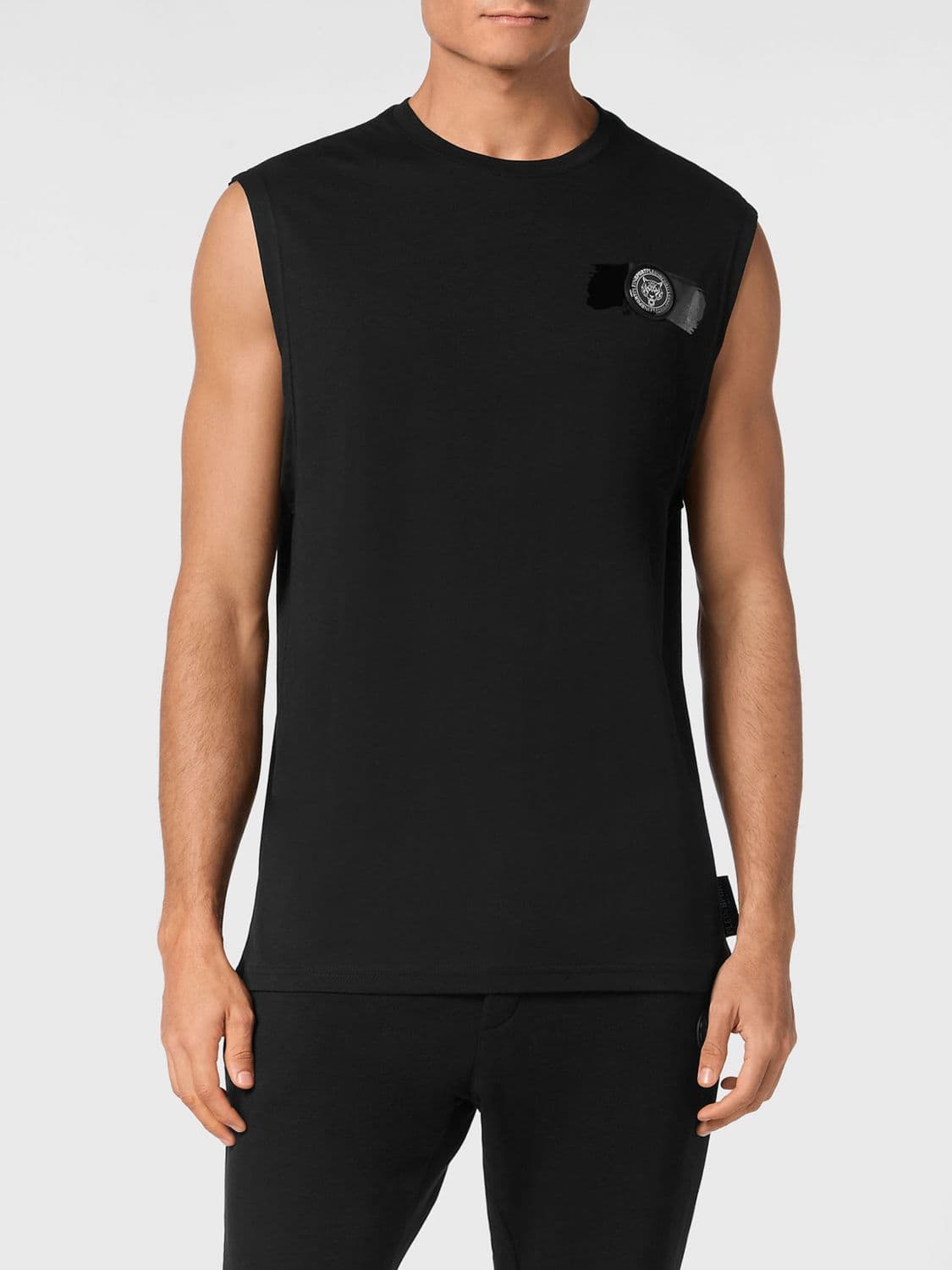 Plein Sport Cotton Tank Top with Contrast Logo and Round Neck