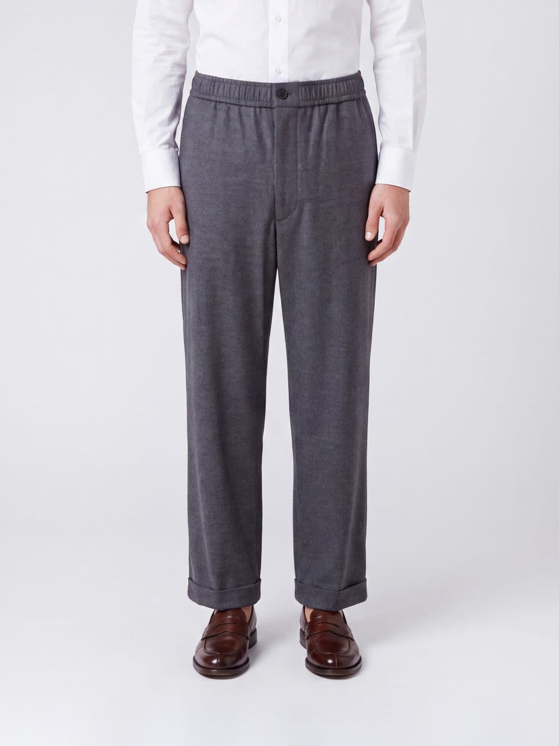 Giorgio Armani Slim Fit Virgin Wool and Cashmere Trousers with Elastic Waist