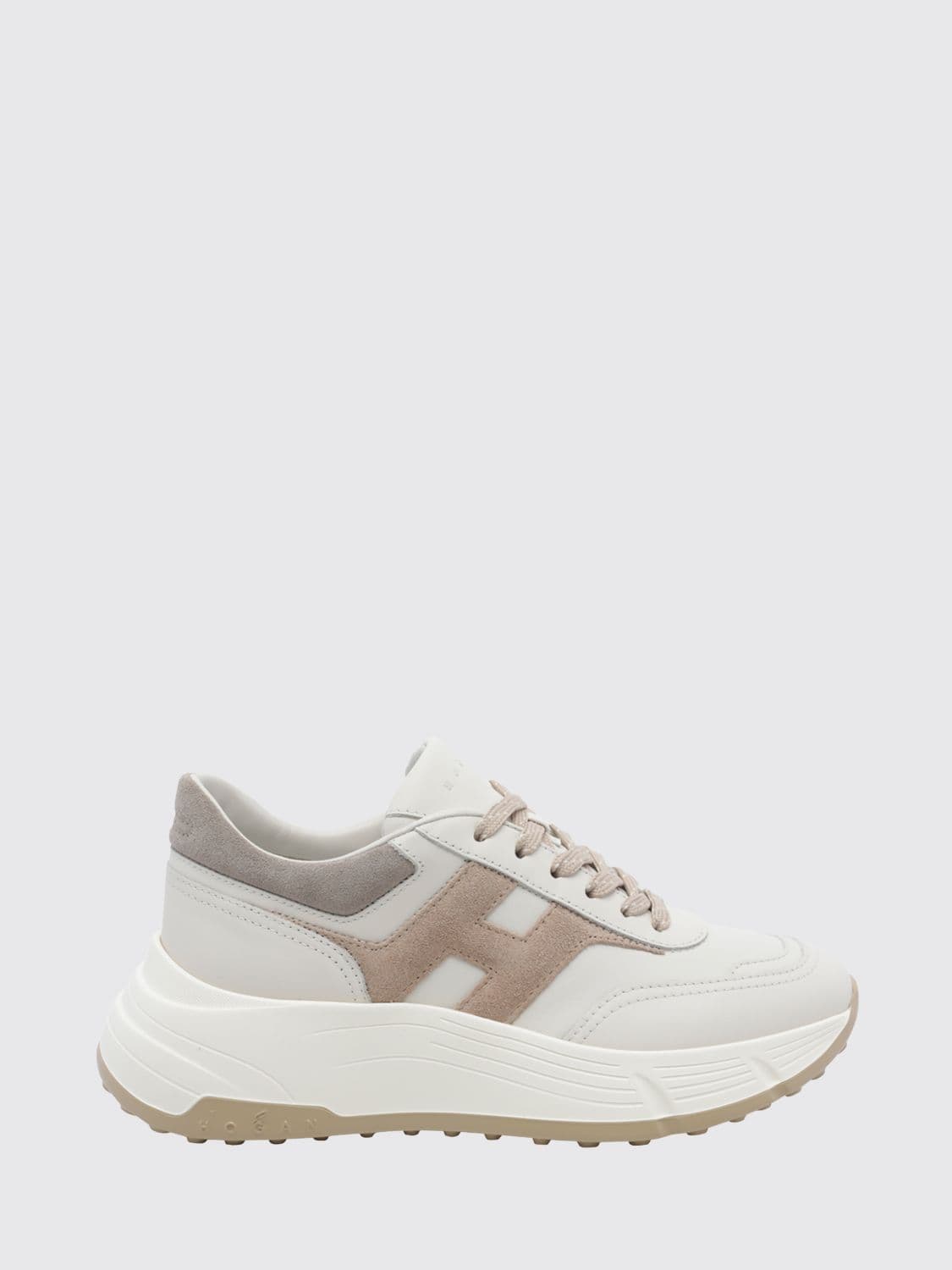 Hogan H669 Suede and Smooth Leather Lace-Up Shoes with Chunky Sole and Contrast H Logo