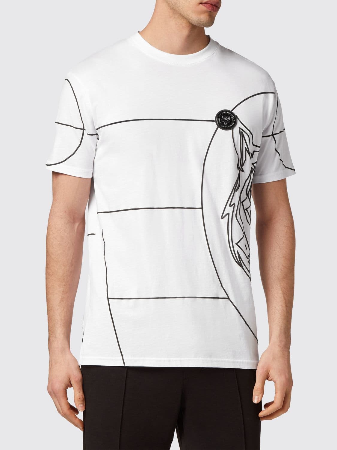 Plein Sport Slim Fit Cotton T-Shirt with Hexagon Logo Print