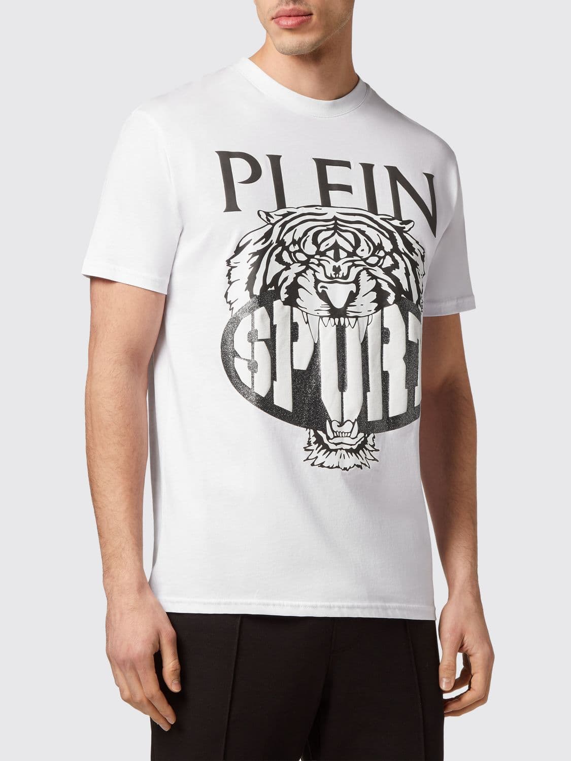 Plein Sport Slim Fit Cotton T-Shirt with Contrast Graphic Print