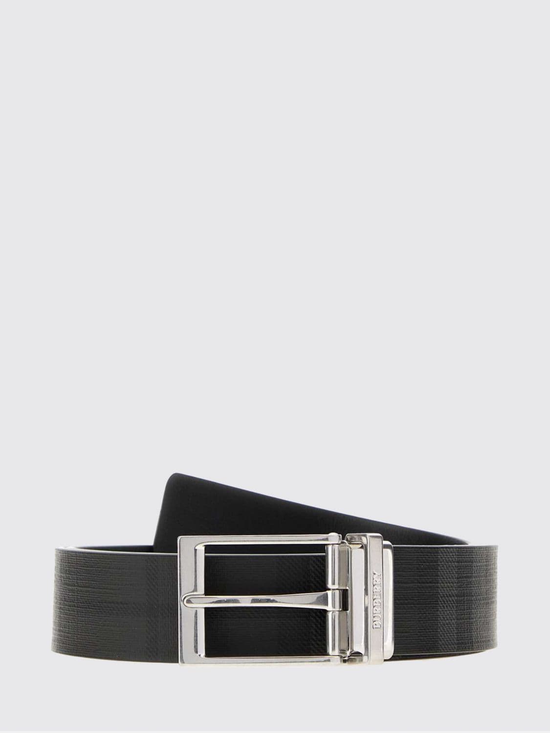 Burberry Adjustable Check Coated-Cotton Belt with Engraved Buckle