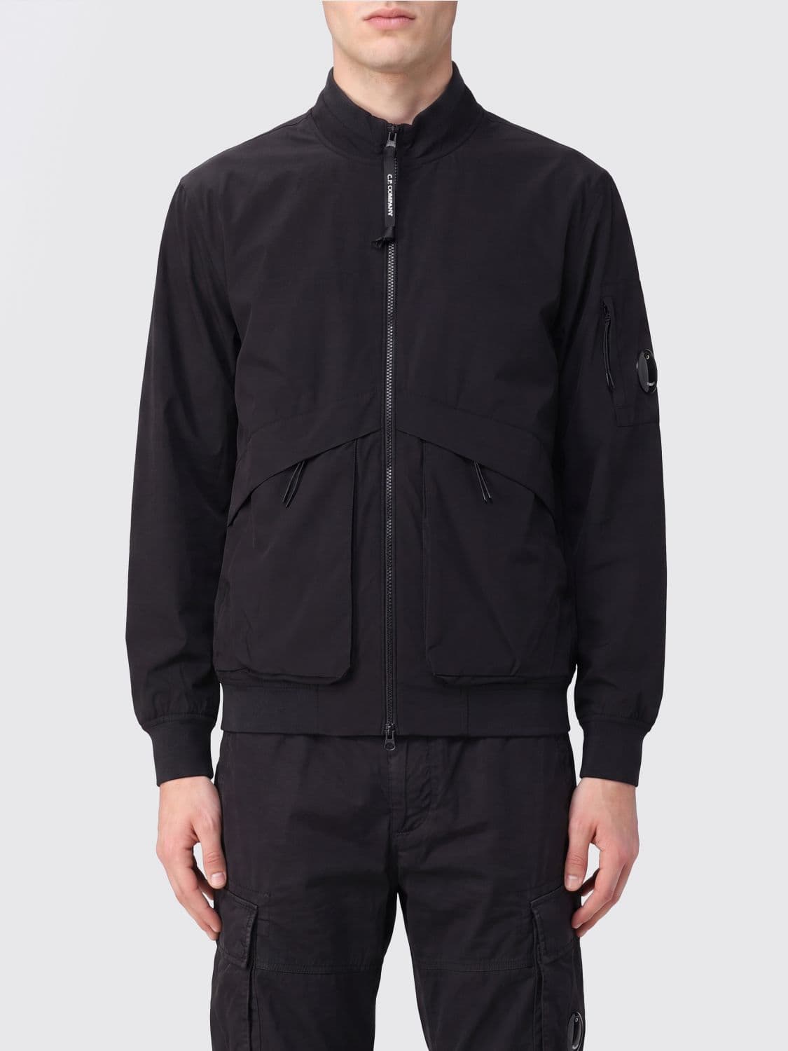 C.p. Company C. P. COMPANY Black Polyester Bomber Jacket with Applied Logo