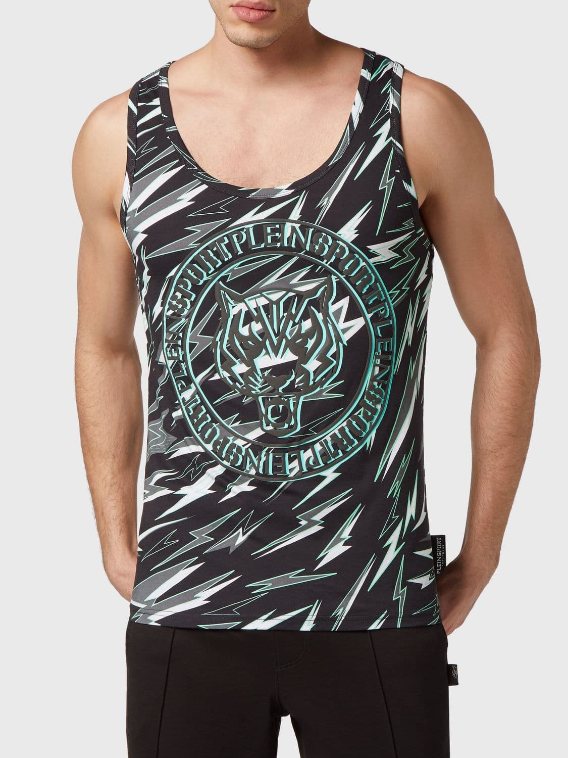 Plein Sport Slim Fit U-Neck Cotton Tank Top with Graphic Print