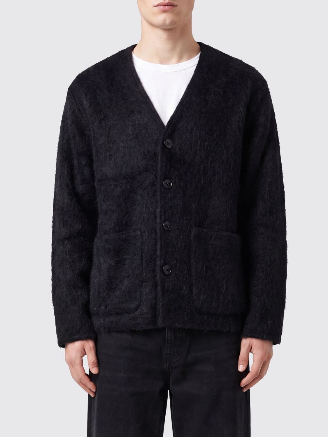 Our Legacy V-Neck Cardigan in Wool Blend with Patch Pockets