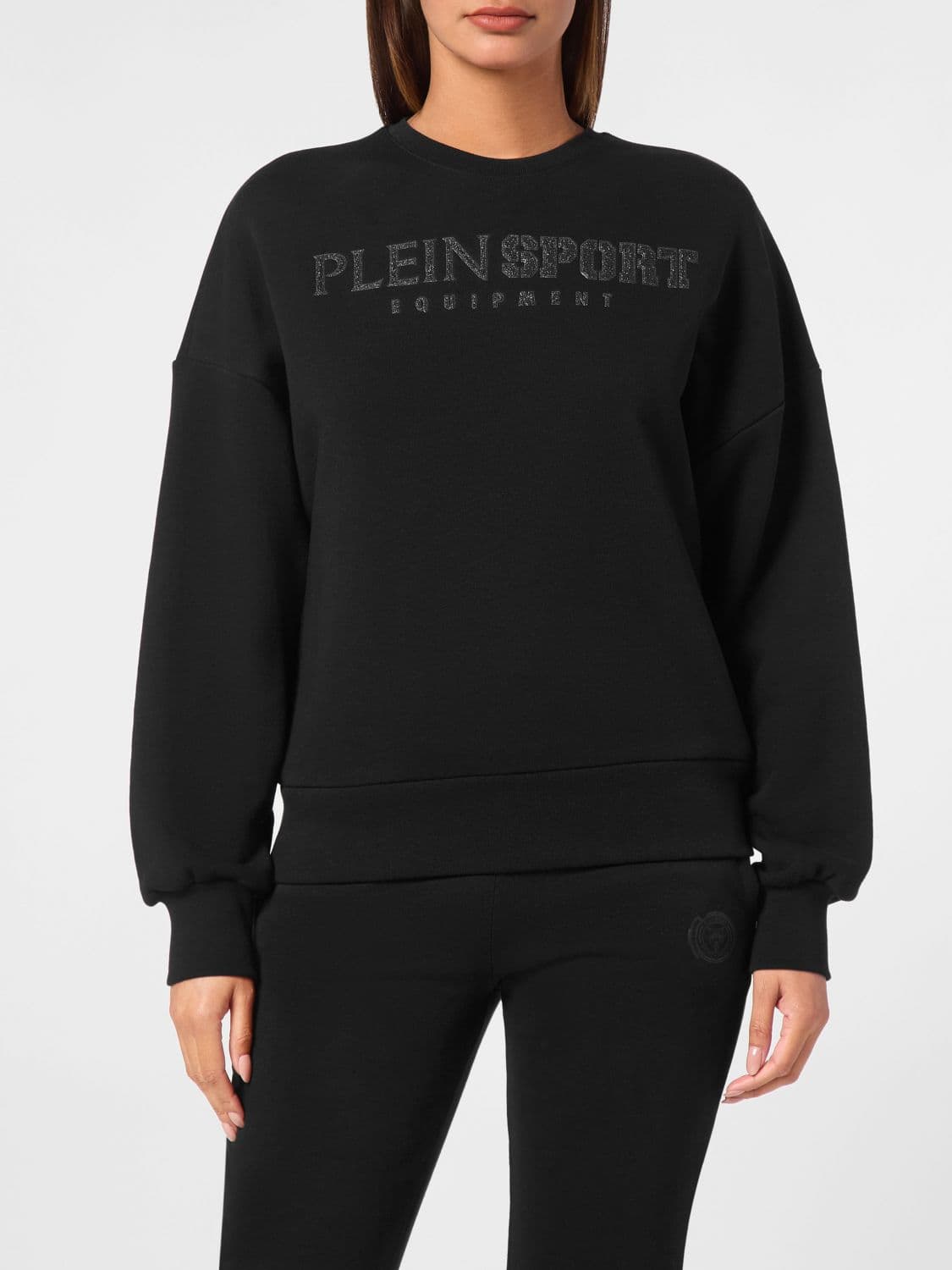 Plein Sport Relaxed Fit Crew-Neck Sweatshirt in Jersey with Drop Shoulders