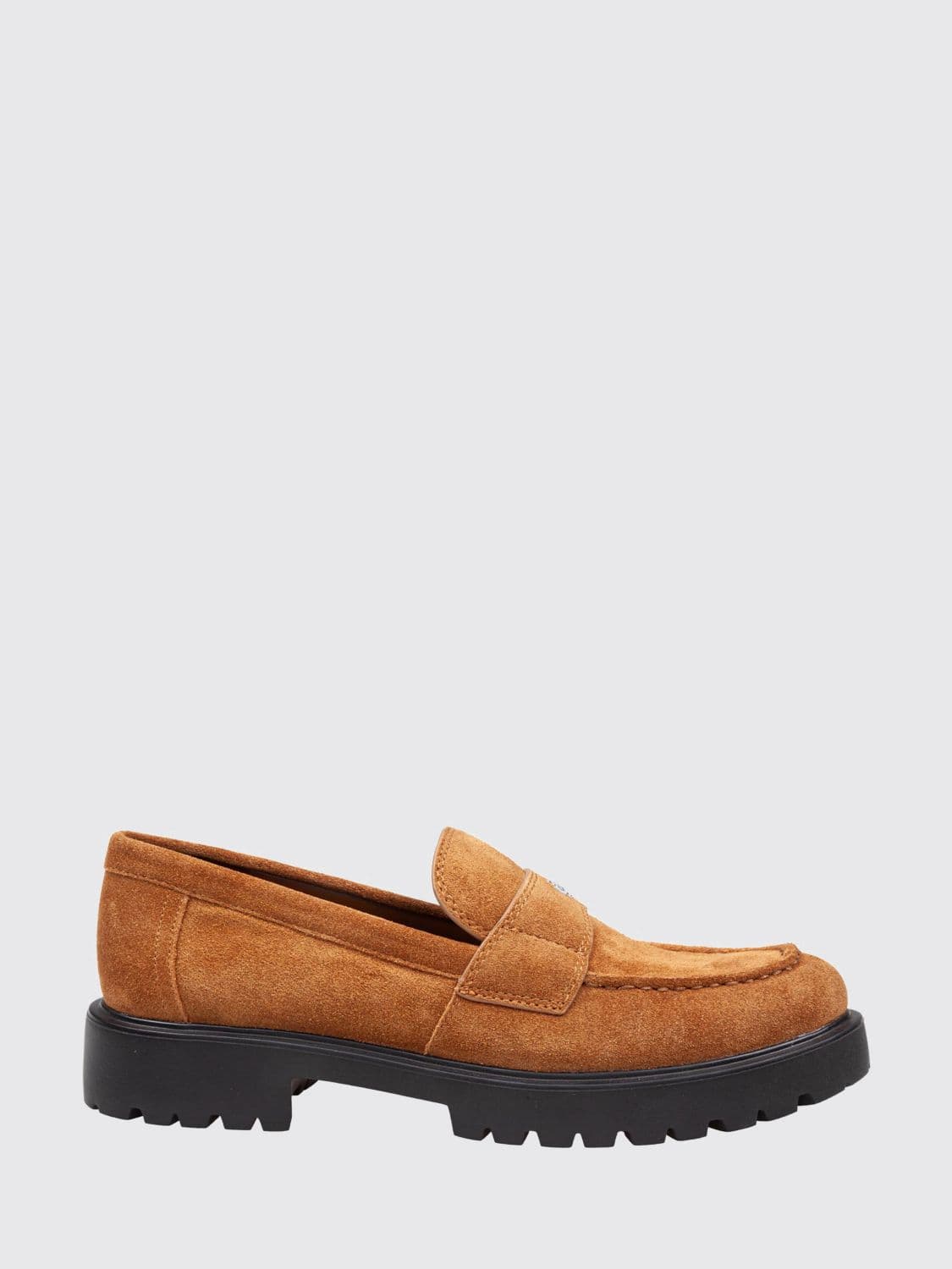 Tory Burch Suede Loafers with Metallic Double T Logo and Serrated Sole