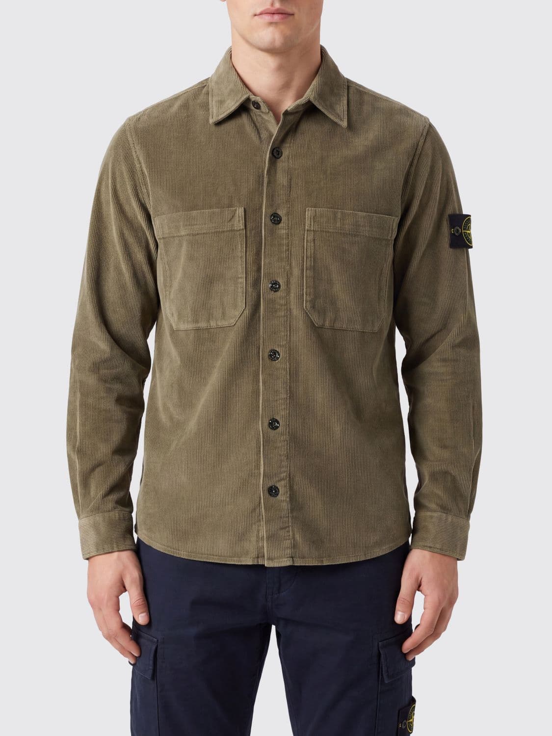 Stone Island Slim Fit Corduroy Shirt with Applied Compass Logo