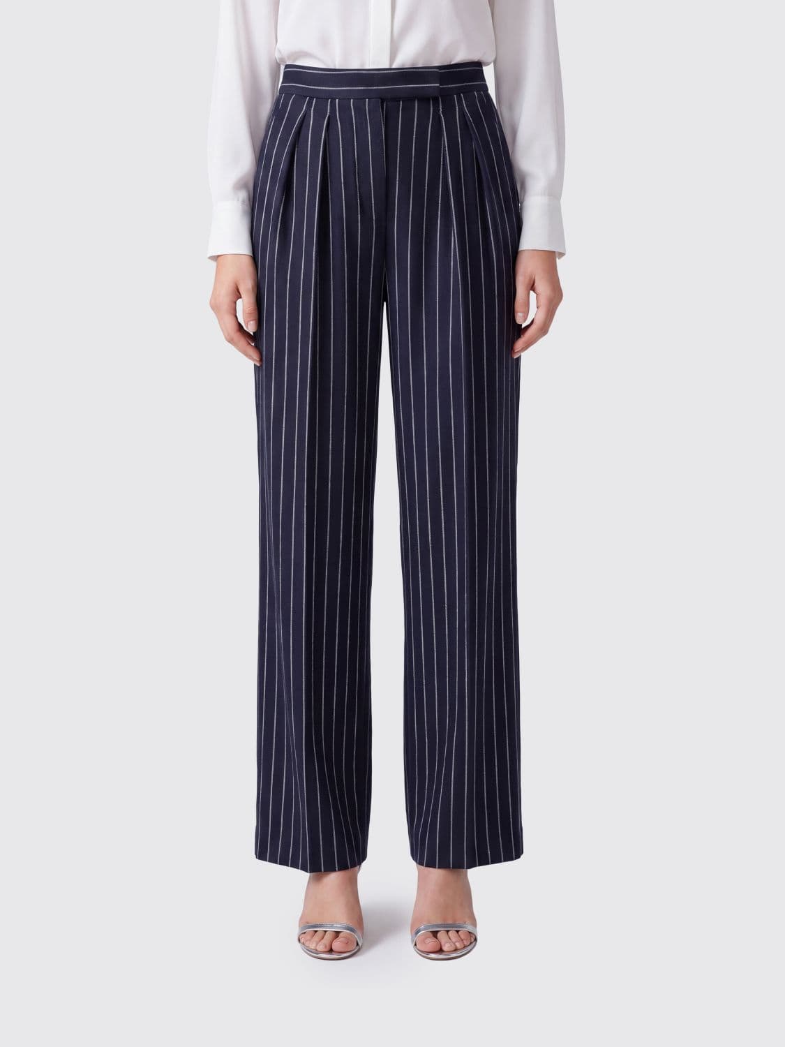Max Mara Rio High-Waisted Pinstripe Wool-Blend Palazzo Trousers