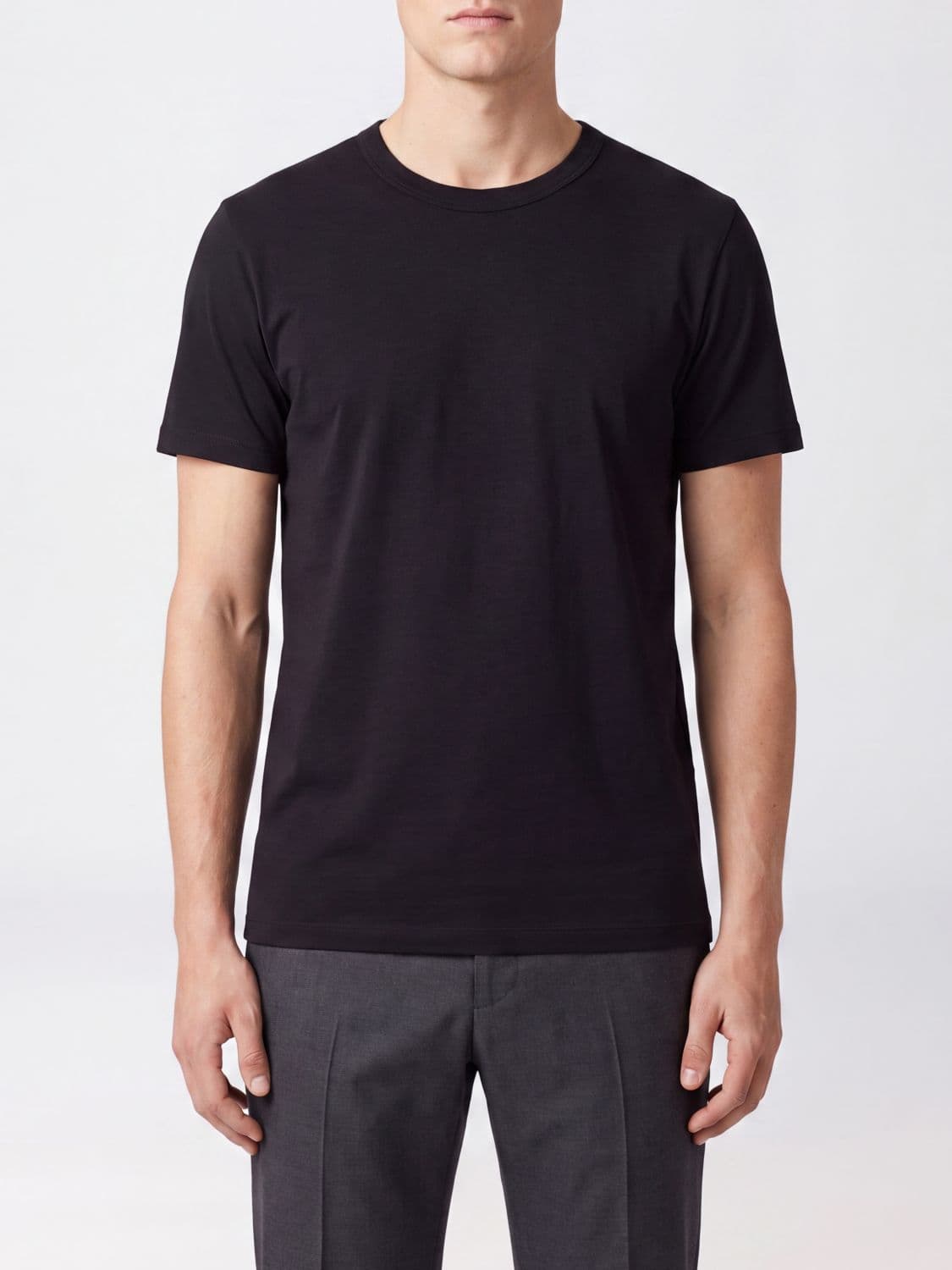 Tom Ford Crewneck T-shirt in Stretch Cotton with Short Sleeves and Straight Hem