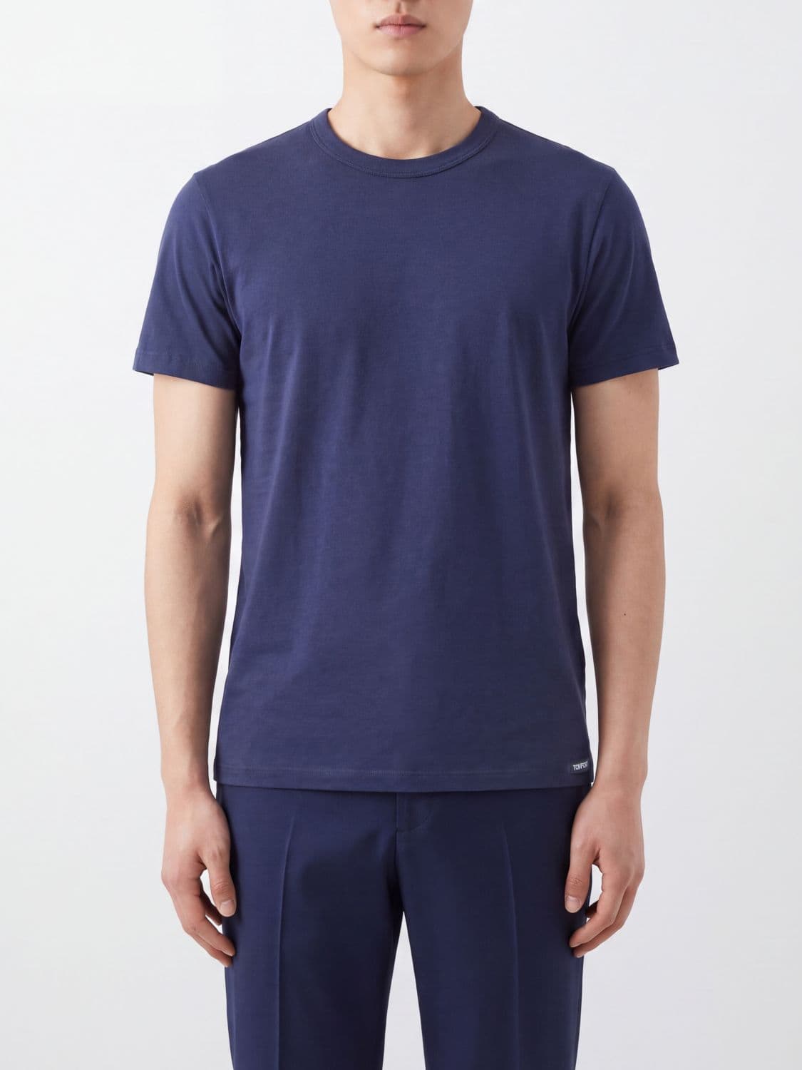 Tom Ford Crewneck T-shirt in Stretch Cotton with Short Sleeves and Straight Hem