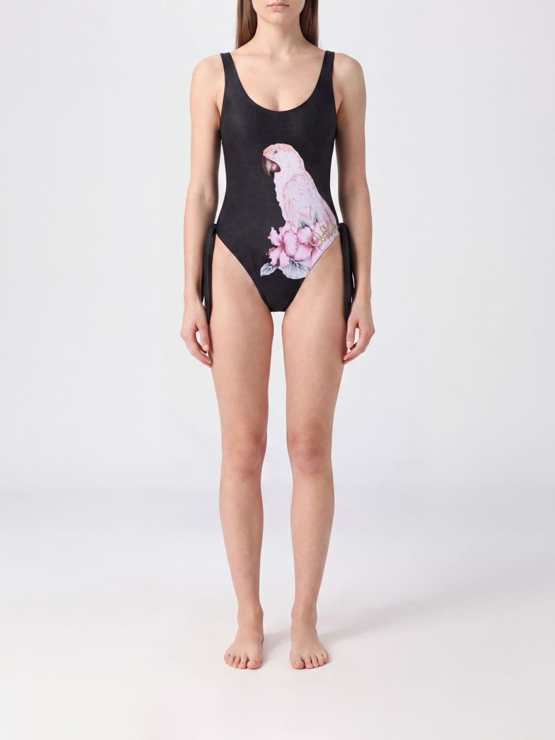 Chloé Square Neck One-Piece Swimsuit with Graphic Print · 38