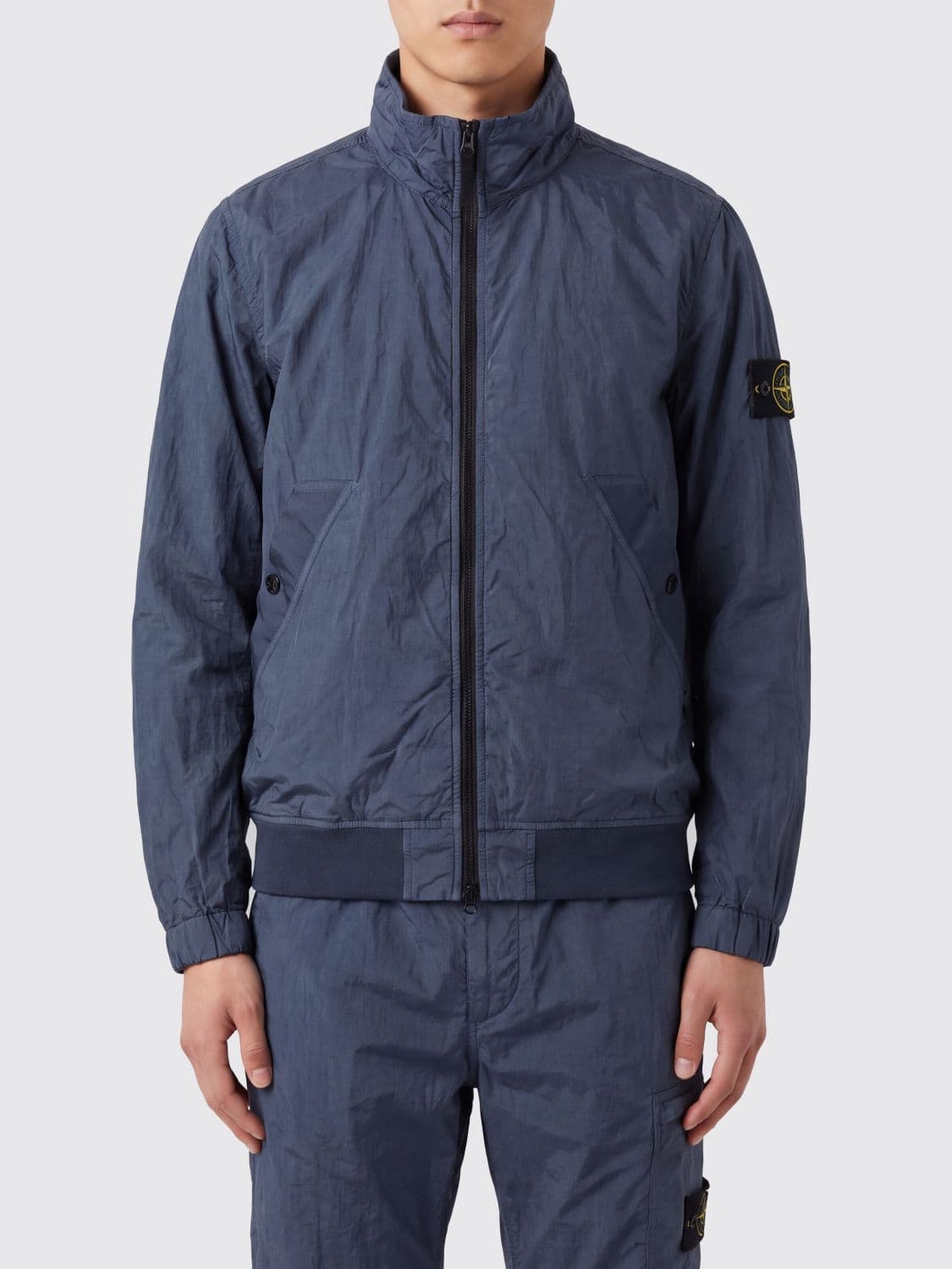 Stone Island Ultralight Windproof Nylon Bomber Jacket with High Neck and Logo