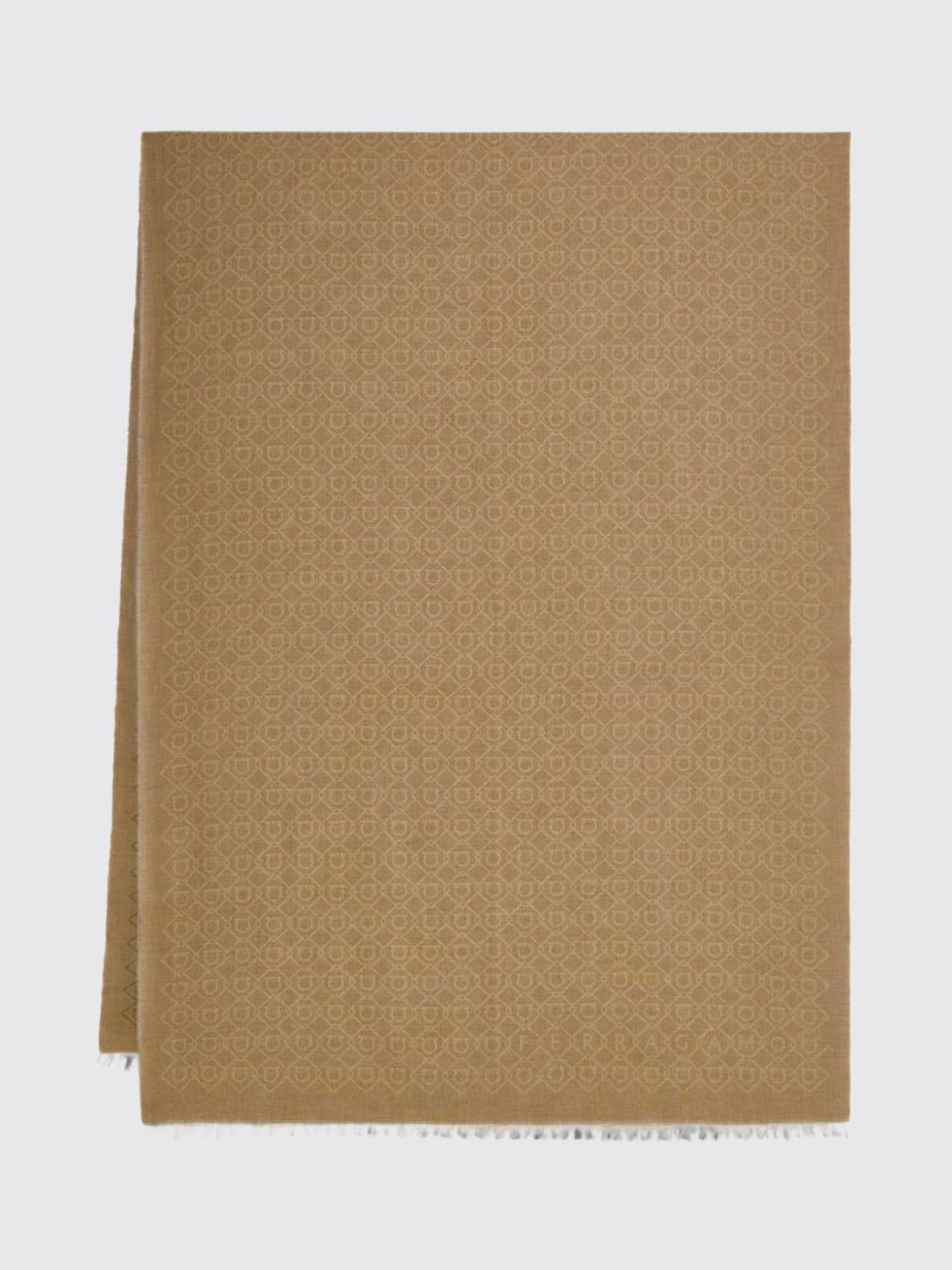 Ferragamo Cotton Scarf with Gancini Logo and Fringed Hem · OS