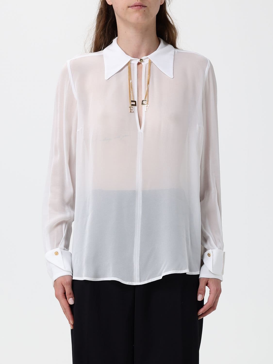 Elisabetta Franchi Sheer Georgette Shirt with Jewel Collar