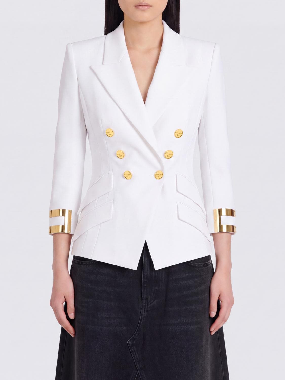Elisabetta Franchi Slim Fit Double-Breasted Blazer with Padded Shoulders