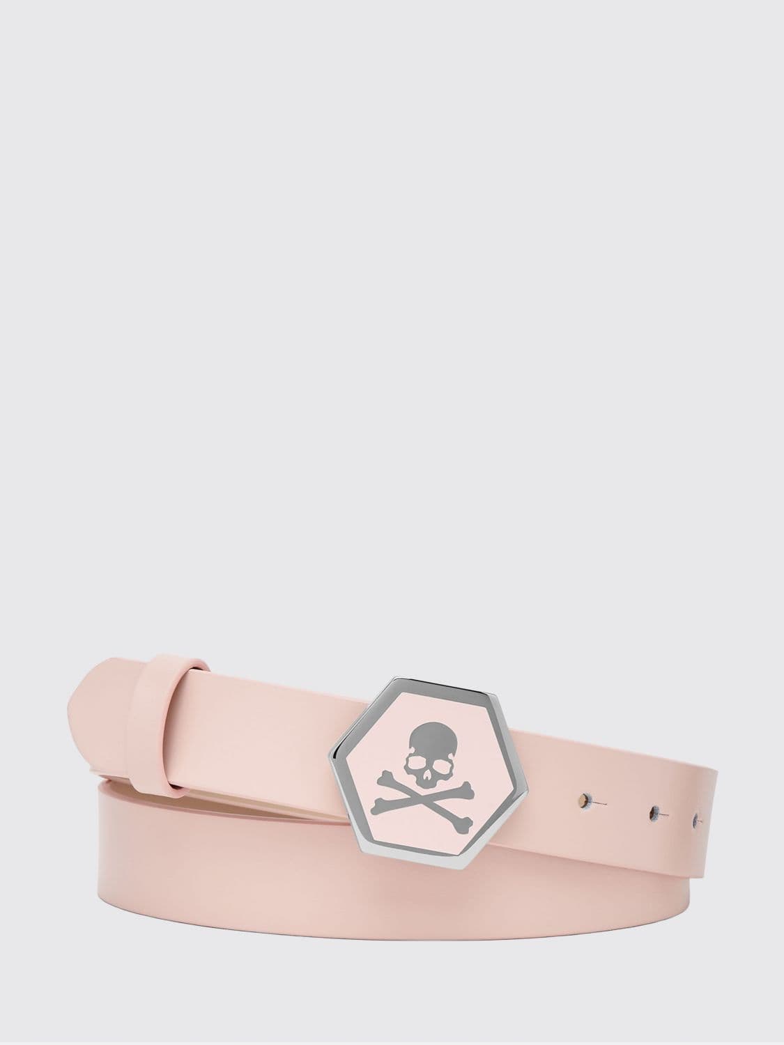 Philipp Plein Smooth Leather Belt with Metal Buckle and Skull Print