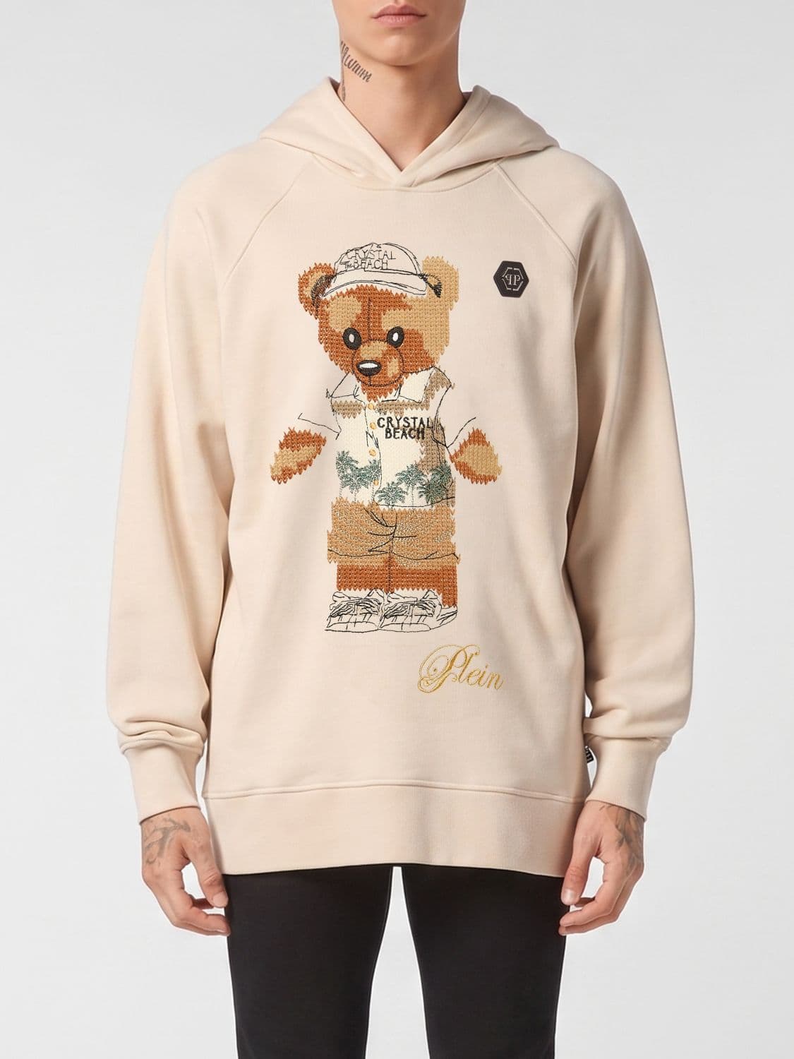 Philipp Plein Oversized Cotton Hoodie with Teddy Bear Print