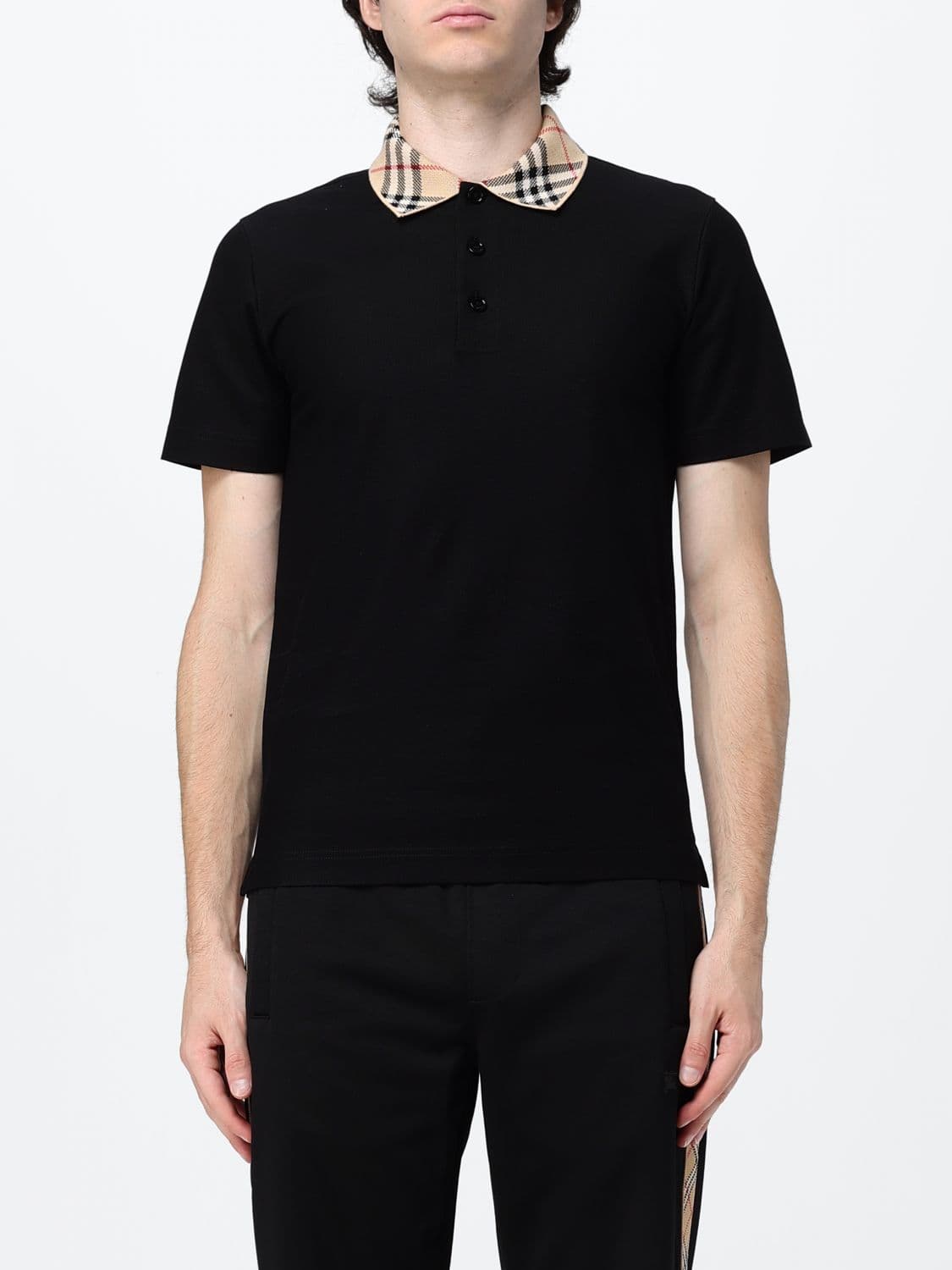 Burberry Slim Fit Cotton Polo Shirt with Check Collar Detail